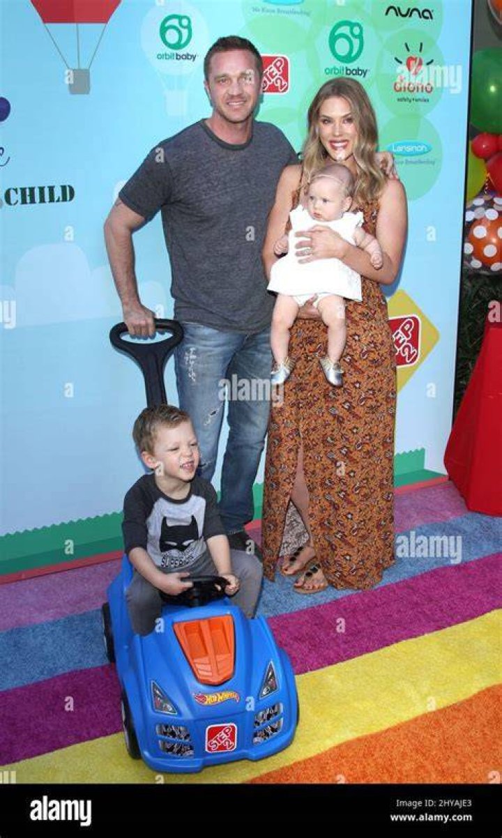 Devon Sawa, Dawni Sahanovitch, Hudson Sawa and Scarlett Sawa attending