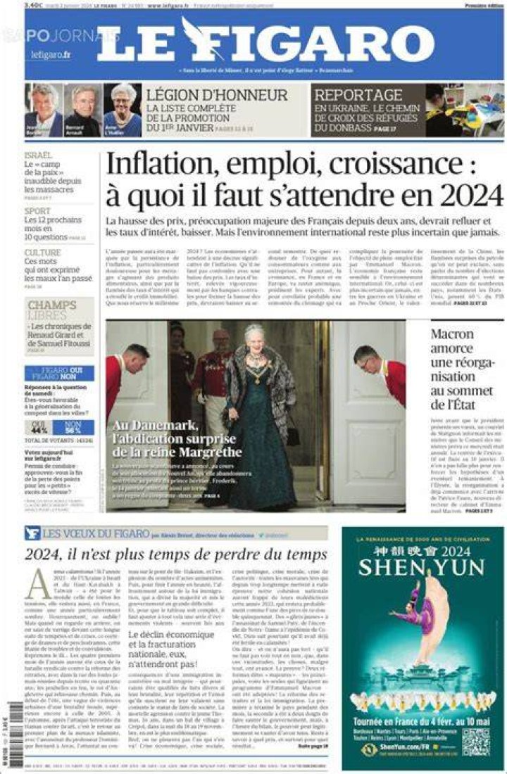 Journal Le Figaro (France). Les Unes des journaux de France. &Eacute;dition du