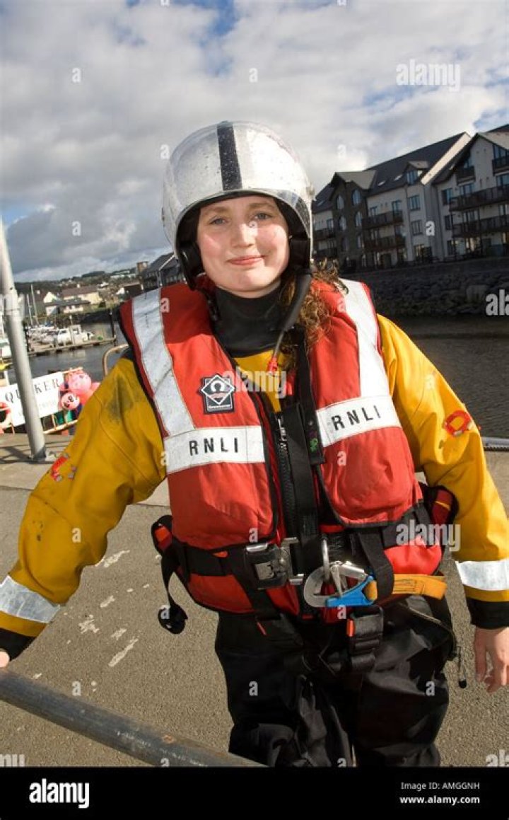 RNLI inshore lifeboat Aberystwyth female crew member Gemma Bell in full