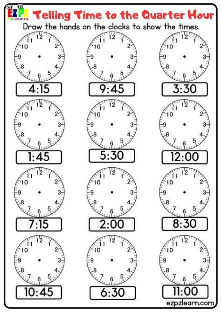 Telling Time to the Quarter Hour Quiz MyMathTA Math Fundamental